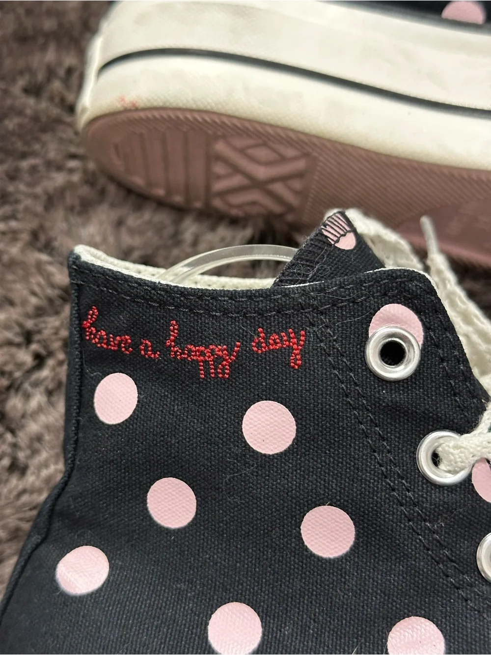 Converse Chuck Taylor All Star Lift Platform Black Pink Polka Dot Shoes Sz 8